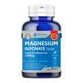 Blue supplement bottle labeled 'Magnesium Glycinate' on a white background